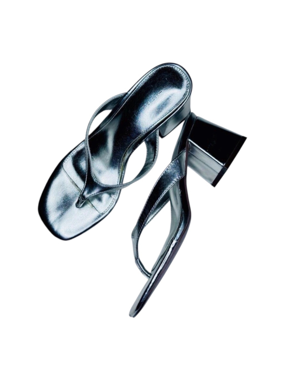 14th & Union Silver Metallic Zeva Block Heels Sandals Shoes Size 6.5